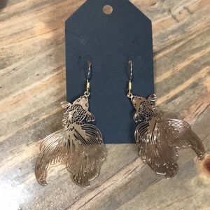 koi earring gold tone, handmade earrings, cut out lightweight fishhook style